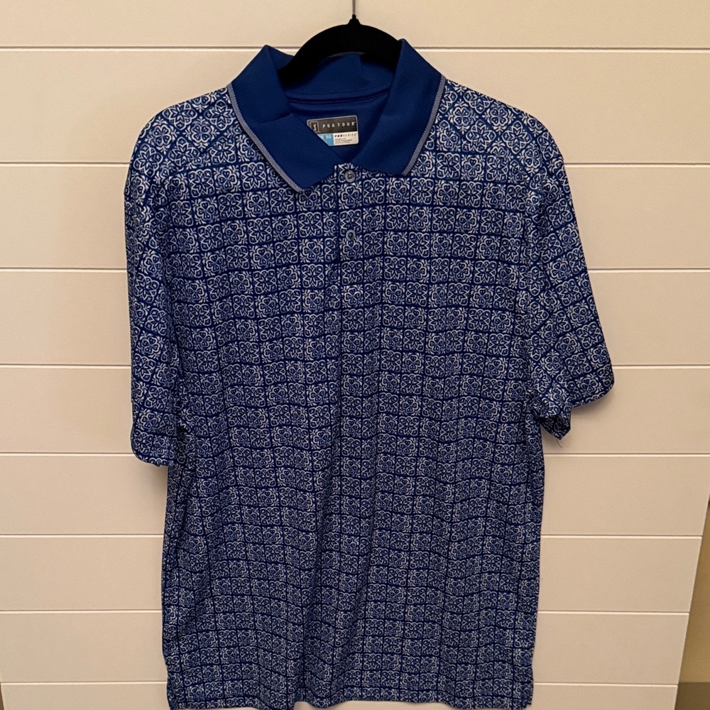 PGA Tour Navy and White Geometric Polo